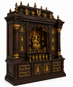 Premium Mahalaxmi Handcarved Wooden <b>Mandir</b> for Pooja Room Traditional Teak Wood Temple For Prayer Room Solid Wood Puja Unit USA - Product Image 3