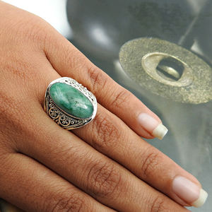 Joyería hecha a mano, conjunto de bisel de piedras preciosas de Esmeralda natural, anillo de forma ovalada, regalo para ella, anillo de Plata de Ley 925, precio al por mayor - Product Image 2