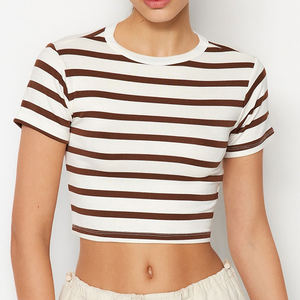 Camiseta de gimnasio personalizada con servicio OEM para mujer, camiseta sin mangas de algodón para mujer, tops cortos informales de talla grande para mujer - Product Image 6