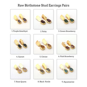 Boucles d'oreilles pendantes en pierre de naissance minimaliste faites à la main Style goutte de Quartz fraise brute fabrication de bijoux à bricoler soi-même composant en gros Lot-laiton - Product Image 3