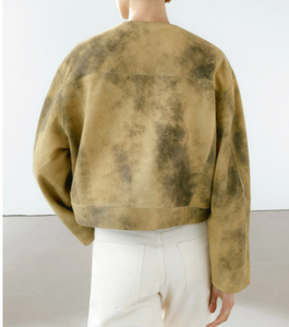 Chaqueta de cuero de moda para mujer de nuevo estilo Vintage cuero de ante de cabra para mujer - Product Image 3