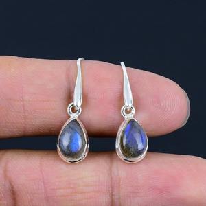 Boucles d'oreilles classiques bijoux pour femmes argent Boho Style bijoux 925 argent Sterling Labradorite pierres précieuses boucles d'oreilles faites à la main cadeau - Product Image 3