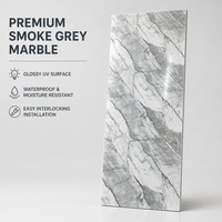 Panneau mural en PVC UV gris marbré fumé blanc, imperméable, revêtement décoratif intérieur