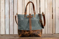 Sac fourre-tout vintage en toile et cuir couleur unie avec logo personnalisé, sac à bandoulière de voyage fait main, fermeture éclair métallique tendance