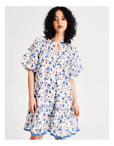 Handcrafted Hot Cotton Printed Short Sleeves Regular Fit O-<b>neck</b> <b>Tie</b> up at Neckline All-over Floral Print Outdoor Leisure - Product Image 5