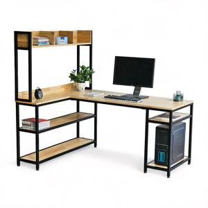 CD68030 Rubber Wood L-Shaped Corner <b>Desk</b> with Integrated Bookshelf CPU <b>Shelf</b> 160x120x150cm for Hotel Home Office Living Room - Product Image 1
