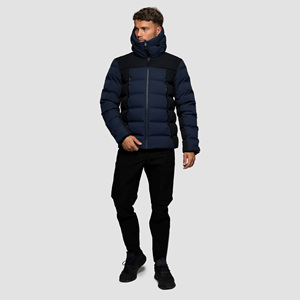 Doudoune longue rembourrée pour hommes bleu nuit support sangle réglable poignets fermeture éclair personnalisé réfléchissant thermoscellé marque - Product Image 6