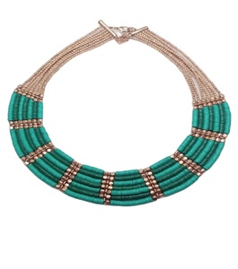 Nouveau Collier Statement Multicouche Classique pour Femme, Perles Dorées et Paillettes Turquoises, 18 pouces - Product Image 1