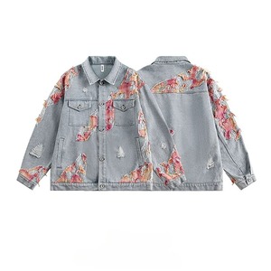 <b>Men</b> Clothing 2025 New Coat Vintage lace splicing Destruction Wind Denim <b>Jacket</b> for <b>Men</b> Autumn Streetwear American <b>jacket</b> - Product Image 2