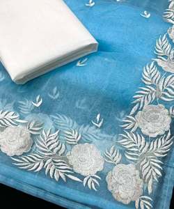 Sari de Seda Georgette Estampado Contemporáneo con Tejido para Mujer, Estilo Moderno de la Ropa Tradicional India para Fiestas - Product Image 6