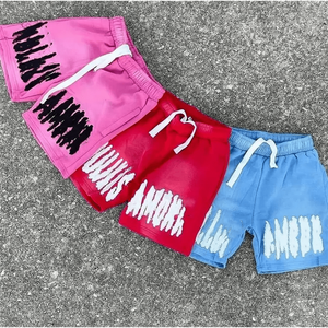 Tùy chỉnh đau khổ Puff in Sun-Faded 100% cotton Bermuda quần short Giữa eo thoáng khí phong cách đường phố rửa nhìn - Product Image 1