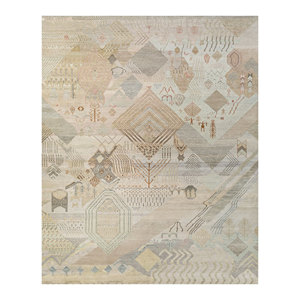 Alfombra Manchaha Lub-121 Azul, Tejida a Mano con Lana y Seda, Rectangular Grande con Patrón Geométrico para Uso Doméstico, para Sala de Estar o Pasillo - Product Image 1