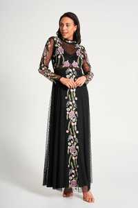 Nuevo estilo cuello barco bordado Floral Maxi vestido personalizado tela de gasa negra Casual A-Line otoño silueta Maternidad - Product Image 5