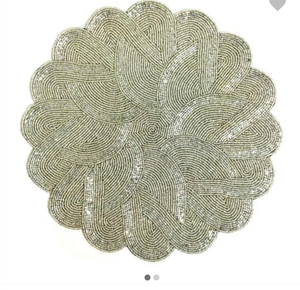 Decorative Handmade Beaded <b>Round</b> Light <b>Gold</b> <b>Placemat</b> Handmade Beaded Place Mat for Dining Table Dining by glowin fashion - Product Image 3