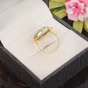 Anillo de plata de ley 92,5, piedra preciosa de ágata dendrítica (15mm), patrón geométrico, chapado en rodio, joyería con incrustaciones de boda, ajuste experto - Product Image 6