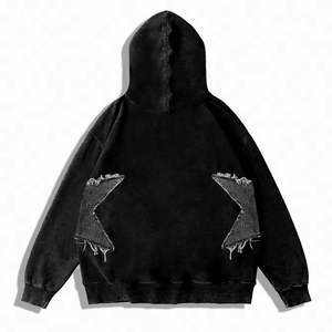 Streetwear personnalisé en éponge française poids lourd Boxy recadrée lavage à l'acide appliques en détresse patch brodé à capuche hommes - Product Image 5