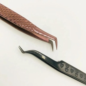 Pinzas de aislamiento de 90 grados con punta de fibra de oro rosa negro de Plasma, venta al por mayor, pinzas de extensión de pestañas de acero inoxidable sostenibles - Product Image 5