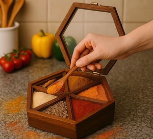 Boîte à épices en bois de style design pour une décoration de cuisine modulaire haut de gamme offrant une solution de rangement élégante - Product Image 1