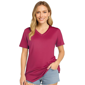 T-shirt en polyester pour femmes en gros, uni, à séchage rapide, personnalisable, tissu doux, mélange de polyester pour femmes - Product Image 1