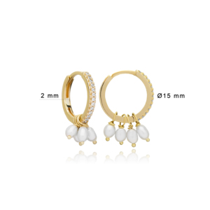 Pendientes de aro con diseño de perlas minimalistas, joyería popular de moda para todos los días, joyería elegante turca hecha a mano al por mayor - Product Image 2