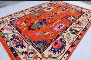 Tapis à nœuds turc Vintage rouge motif oriental tapis antidérapant lavable Boho tapis pour salon et chambre à coucher fait à la main - Product Image 3