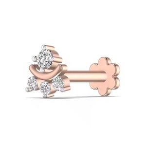 Diseñador de mujer 14KT oro amarillo joyería del cuerpo nueva fantasía 0.030CT Real diamante nariz Pin oro rosa para bodas compromisos perla - Product Image 1