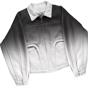 Oen-Streetwear noir et blanc dégradé, blouson d'aviateur d'hiver pour hommes, veste en toile, tissu avec fermeture éclair, manteau avec poches - Product Image 1