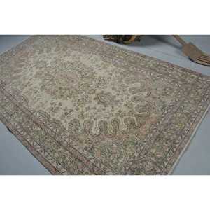 5.7x9.9 ft Vintage <b>Wool</b> Rug Turkish Large Rug Eco-Friendly Patchwork Latex Backing Green <b>Brown</b> Southwestern Rug - Product Image 4