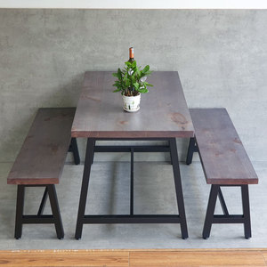 Industrial Design Style CBCF276 Rectangular Dining/<b>Restaurant</b> Table and Chair <b>Set</b> with 2 Long Benches for Coffee Shops Malls - Product Image 3
