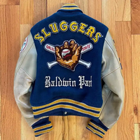 Blouson de moto réversible et imperméable en molleton brodé chenille personnalisé pour homme, col montant, design avant