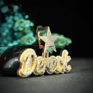 Colgante de Nombre Personalizado de Doble Capa Hecho a Mano con Moissanita, Chapado en Oro Amarillo, con Argolla en Forma de Estrella, Joyería Hip Hop para Hombre y Mujer - Product Image 6