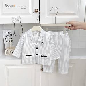 Traje a rayas de algodón de 2 piezas de alta calidad, sombrero bordado, nueva llegada, colección de verano para bebés de 1 a 7 años para fiestas - Product Image 1