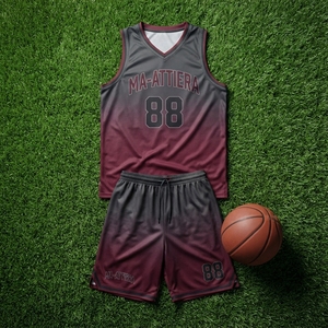 Conjunto de Camiseta y Pantalones Cortos de Baloncesto Ma-Attiera, Negro y Granate 88, Impresión por Sublimación, Malla Transpirable, Uniforme para Hombre Adulto - Product Image 6