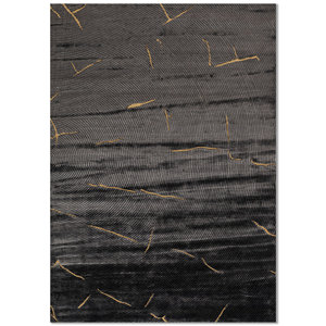 Tapis Aibz-1006 noué à la main en soie de bambou gris azalée et noir, avec fils Zari, en viscose pelucheuse, rectangulaire, abstrait, pour la maison, le couloir, pour adolescents - Product Image 1