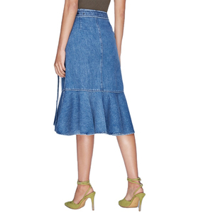 Faldas plisadas informales largas sexis de mezclilla de alta calidad para mujer, precio de fábrica, pantalones vaqueros divididos, cinturón de vestir, falda lápiz de cintura alta - Product Image 2