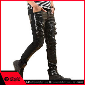 Pantalones de cuero ajustados a la moda para hombre, ropa informal, lona ligera de cuero Original de la mejor calidad para adultos - Product Image 3