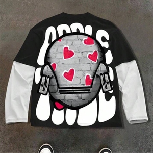 Camiseta Corta de Manga Corta con Estampado de Letras DTG Personalizado, Estilo Hip Hop, Hombros Caídos, Doble Capa, Corte Cuadrado, para Hombre, 100% Algodón - Product Image 2