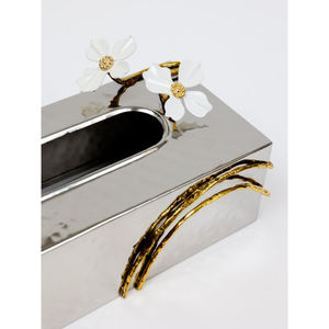 Elegance Home Vaisselle Boîte à mouchoirs Boîte à mouchoirs en métal doré et argenté Fleur Accent Organisateur de mouchoirs de table à prix attractif - Product Image 2