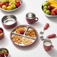 Yiyabb sans BPA ensemble d'alimentation pour bébé écologique 304 acier inoxydable Silicone salle à manger plaque d'aspiration bol tasse enfants bavoirs sevrage