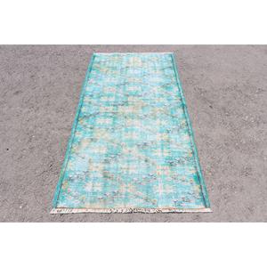 Alfombra Turca de 3.2x6.2 pies, Alfombra Vintage, Alfombra con Diseño a Cuadros Azules - Product Image 1