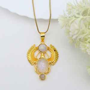 Exclusive Blue Rainbow Moonstone Gemstone Scarab Beatle Egyptian Necklace Pendant Fashion Women Brass Jewelry With <b>Rope</b> <b>Chain</b> - Product Image 2
