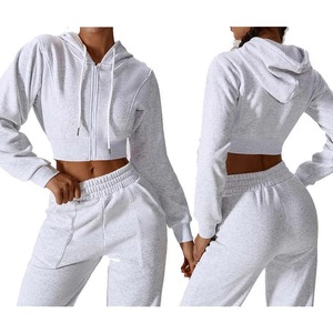 Service OEM de haute qualité décontracté cordon de serrage à manches longues survêtements pour femmes respirant pleine fermeture éclair à capuche Logo personnalisé hiver court - Product Image 1