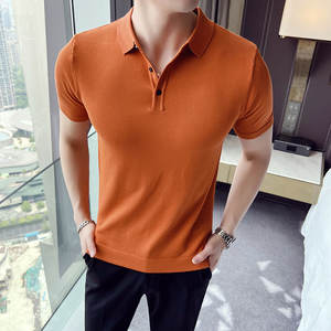 Novedad de verano 2023 para hombre, camiseta Polo de punto ajustada con cuello elástico, Top de manga corta con cuello levantado, ropa informal para invierno - Product Image 2