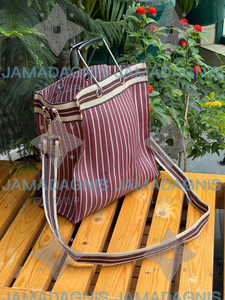 Colección de bolsas de compras a rayas de nailon reciclado de Jamadagnis Group, correa de hombro con mango de Metal Finesse multiutilidad, logotipo personalizado - Product Image 3