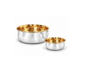 2 Piece Hammered Metal <b>Bowl</b> Set Gold Interior Silver Exterior Luxurious Nail Spa <b>Pedicure</b> Basin - Product Image 1