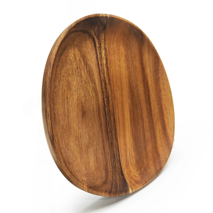 Assiette à dîner ronde irrégulière en bois d'acacia avec plateau en noyer mangue pour plateaux de service à la maison et au restaurant - Product Image 1