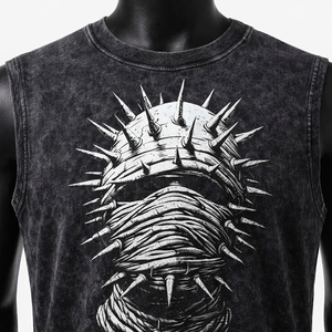 Camiseta sin mangas para hombre con lavado ácido, gráfico de calavera con púas, estilo gótico streetwear, vintage, camiseta muscular con efecto lavado, estilo punk, chaleco de algodón - Product Image 6