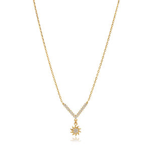 Sun Figure Design Clear Zircon Stone Charm <b>Necklace</b> Turkish <b>Handmade</b> Engagement Wedding Party 925 Sterling <b>Silver</b> Jewelry - Product Image 1