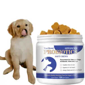 Пользовательские натуральные пищевые добавки для домашних животных мягкие жевательные пробиотики и пищеварительные ферменты для здоровья кишечника