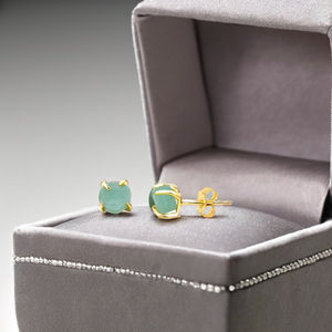 Classic 925 Sterling <b>Silver</b> December Birthstone Earrings Handmade Raw Amazonite <b>Studs</b> with Gold Plating Artisan Jewelry Gift - Product Image 3